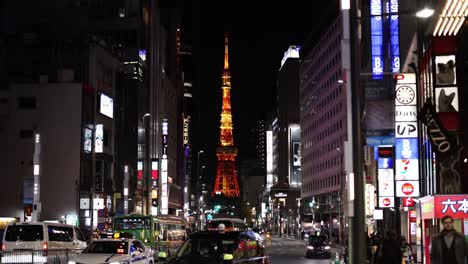 illuminated streets and tokyo tower at night