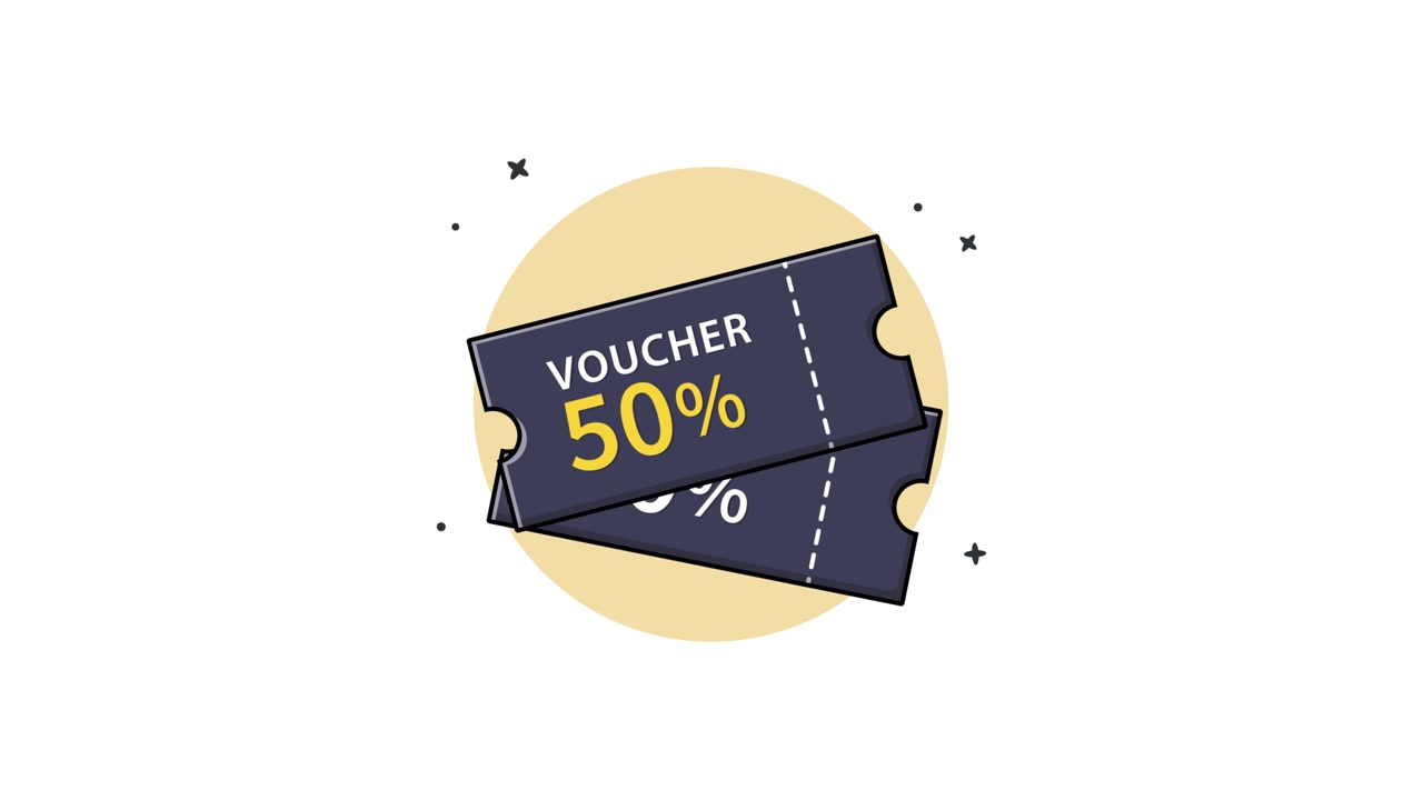Animeret illustration af to 50% rabatkuponer