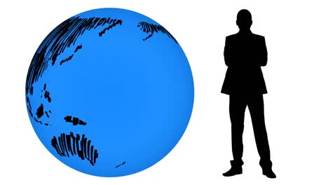 Animation-of-man-shadow-and-globe-on-white-background