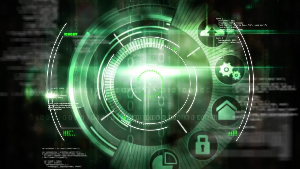 animación del escaneo del alcance con iconos digitales y procesamiento de datos