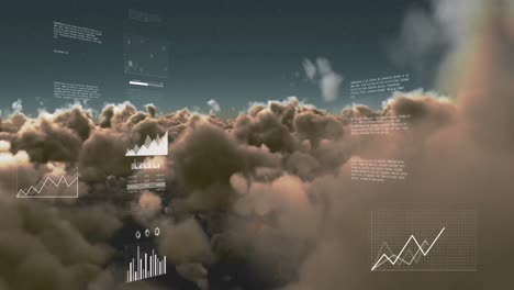 animation of data processing against dark clouds in the sky