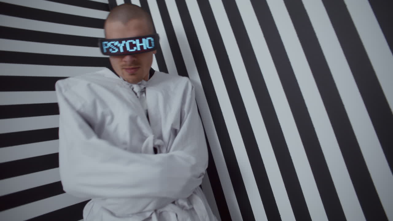 Man in Straight Jacket with Digital Display Glasses