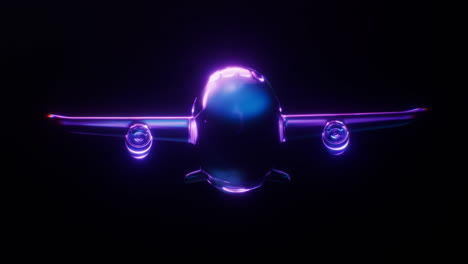 loop animation of a plane with dark neon light effect, 3d rendering.