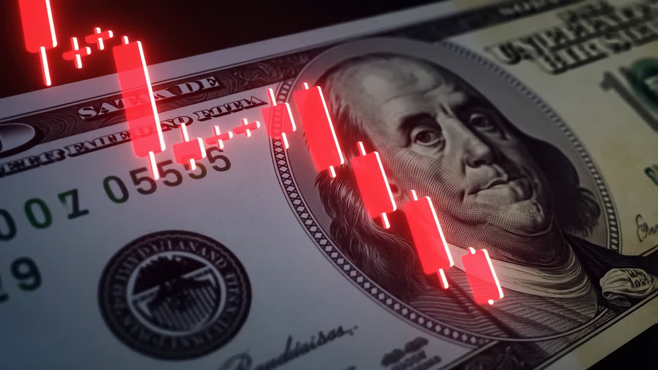 Economic Downturn and Market Decline Represented by Dollar Bill and Bearish Chart