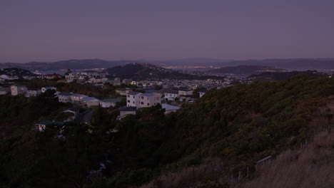 wide shot of the cityscape of wellington at dusk, the capital of new zealand