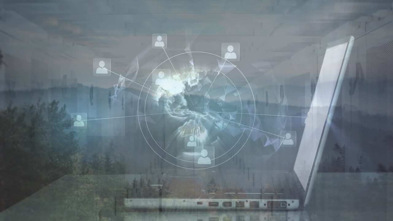 animación de la red de conexiones a través de la computadora portátil