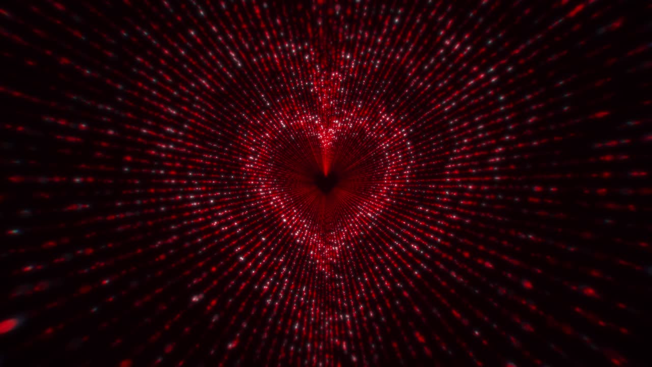 추상적인 은 입자 심장 모양의 터널 배경 루프