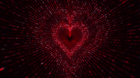 círculo de fondo de túnel en forma de corazón de partículas rojas abstractas