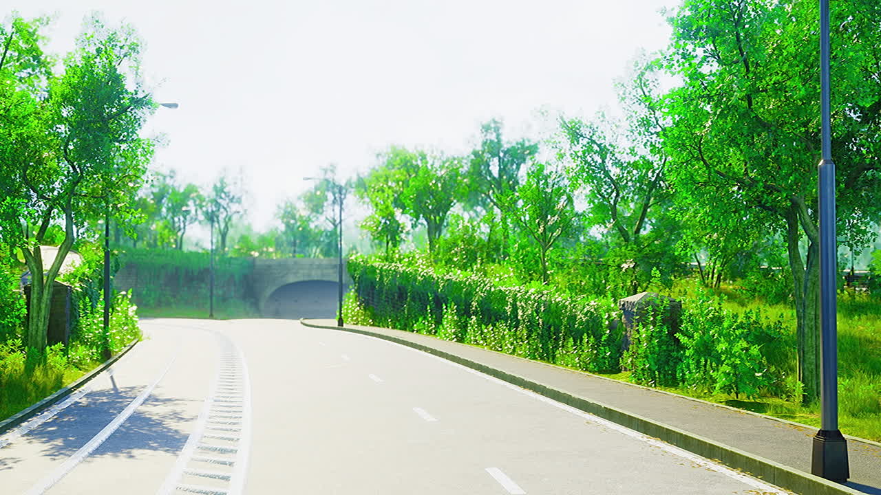 Lush green path invites strolls in a serene urban park during summer