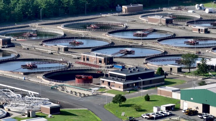 Aerial view of sewage treatment plant in New Jersey