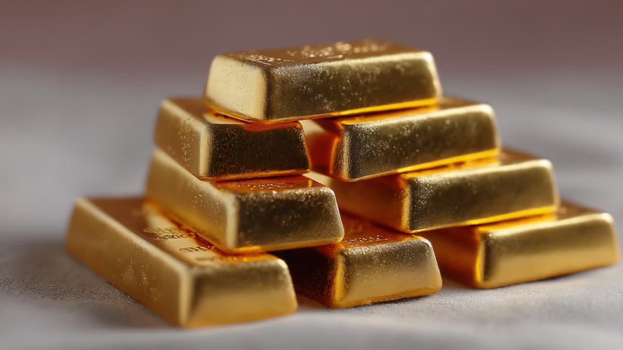 A Stunning Display of Precious Gold Bars Stacked Elegantly, Showcasing Their Brilliant Luster and Value in an Attractive Arrangement on a Soft Surface