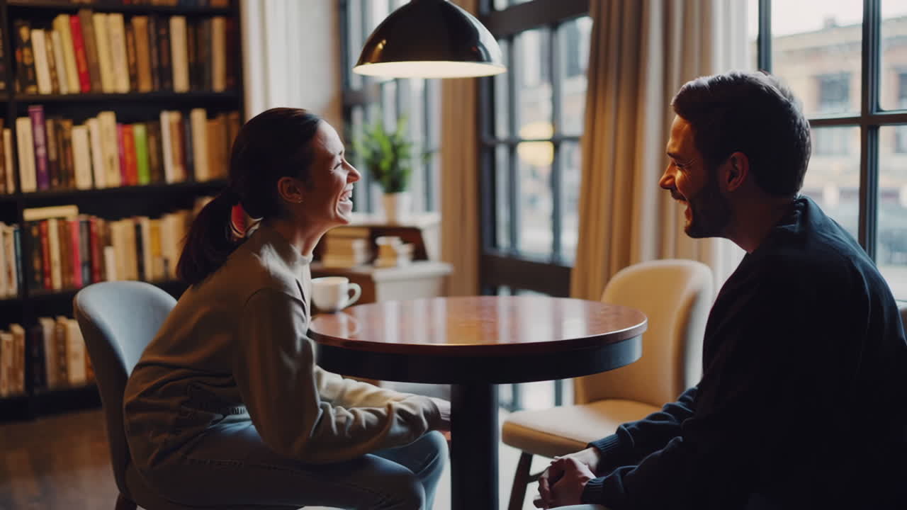 Couple Enjoying Conversation in a Cafe