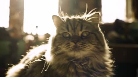 fluffy persian cat by window