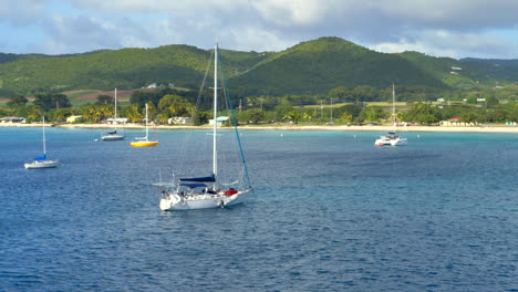 Saiboats-docked-in-bay-via-anchor