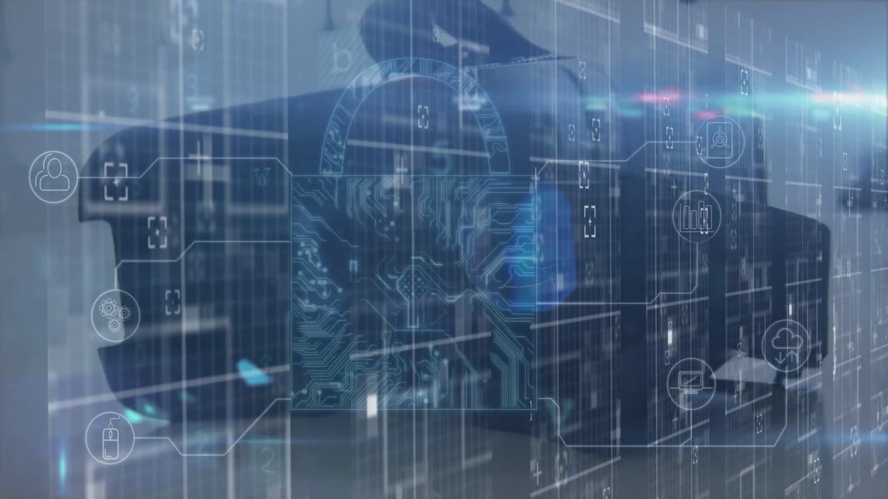 온라인 보안  ⁇ 락의 애니메이션과 vr 헤드 ⁇ 을 통한 데이터 처리