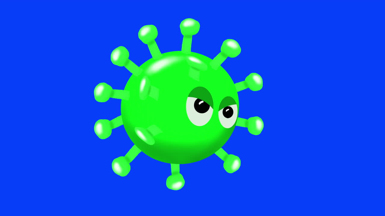 Animazione a cartoni animati del Coronavirus con schermo blu