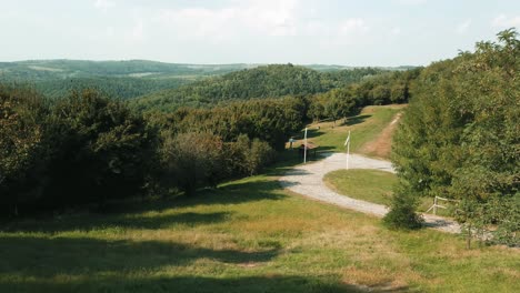 hungary, sirok path to castle with the matra mountains in the background