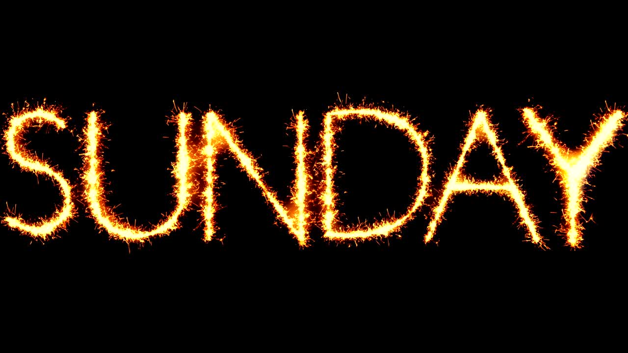 일요일 텍스트 스파클러 글리터 스파크 불꽃놀이 루프 애니메이션