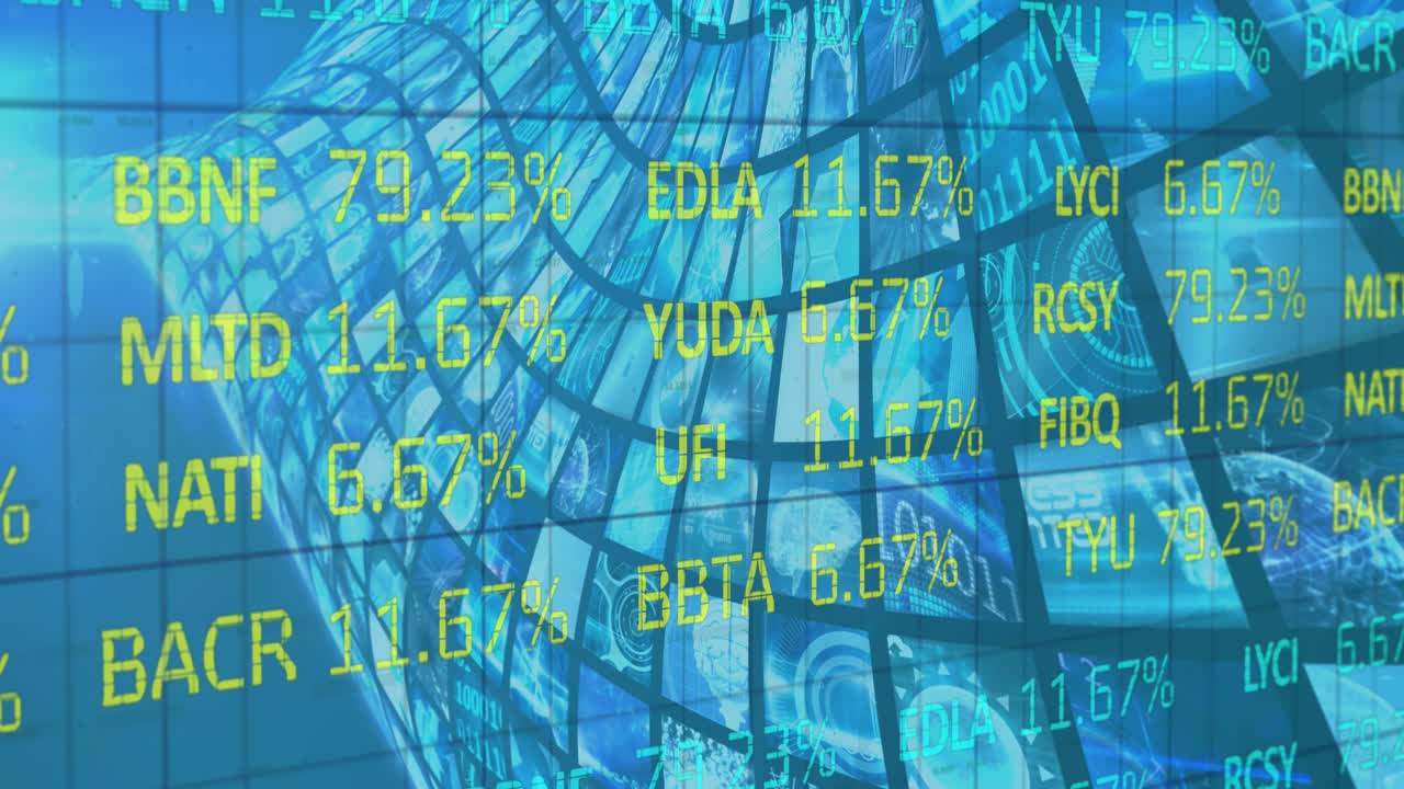 animazione dei dati delle scorte che si muovono su più schermi