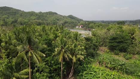 Vista-Aérea,-Imogiri-Embung-O-Embalse-De-Imogiri-En-Imogiri-Bantul,-Que-Es-Un-Lugar-Para-Acomodar-El-Flujo-De-Agua-De-Lluvia-Que-Tiene-Forma-De-Montaña-De-Marionetas