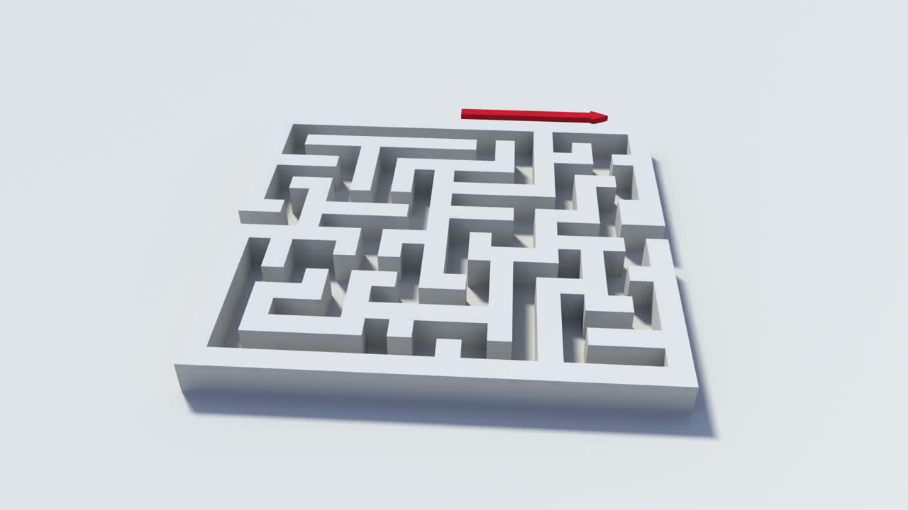 línea roja que va alrededor de un laberinto al otro lado