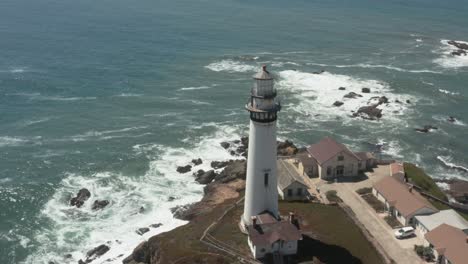 aerial of pigeon point lighthouse on pacific coast highway near half moon bay on california coast