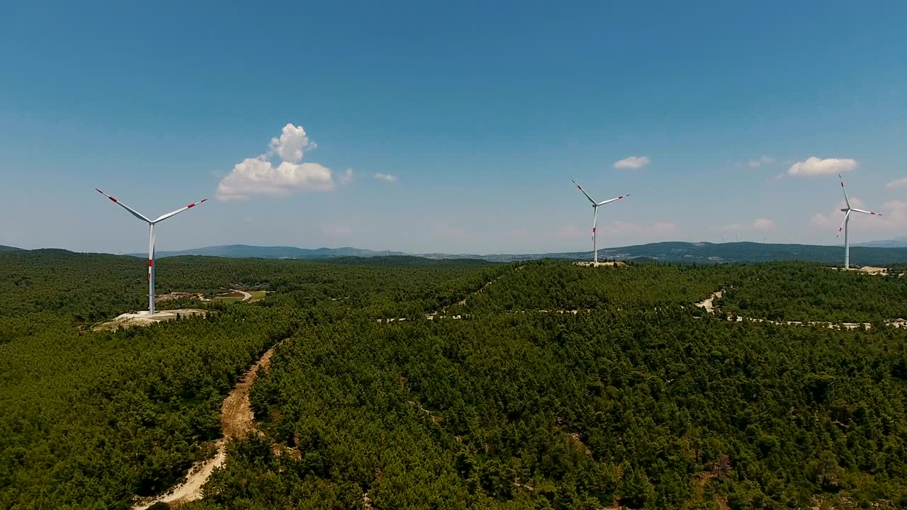 풍력 발전 기술 - 풍력 발전, 터빈, 풍력 공장, 에너지 생산에 대한 공중 드론 뷰 - 녹색 기술, 깨하고 재생 가능한 에너지 솔루션