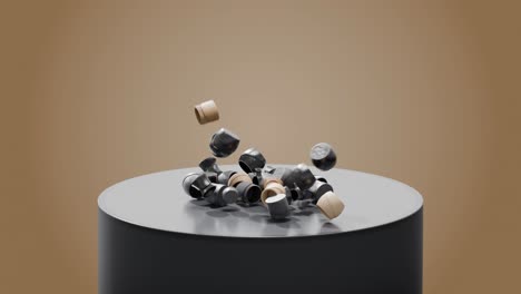 pile of assorted caps on a dark gray cylinder