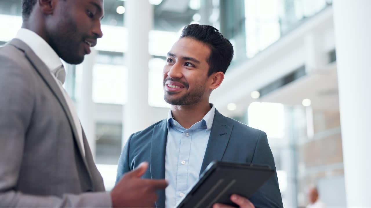 Tablet, teamwork or business men planning