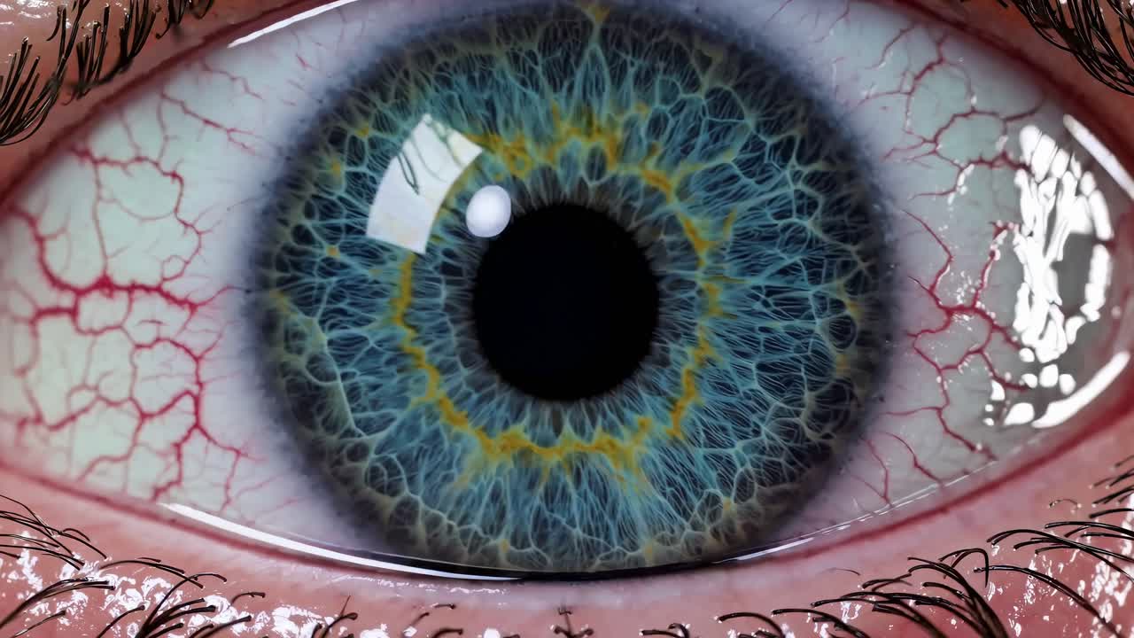 Close-up shot of a human eye with intricate iris details, capturing a mesmerizing and detailed view