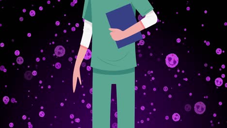 animación de una doctora caucásica sobre células rosadas sobre un fondo negro