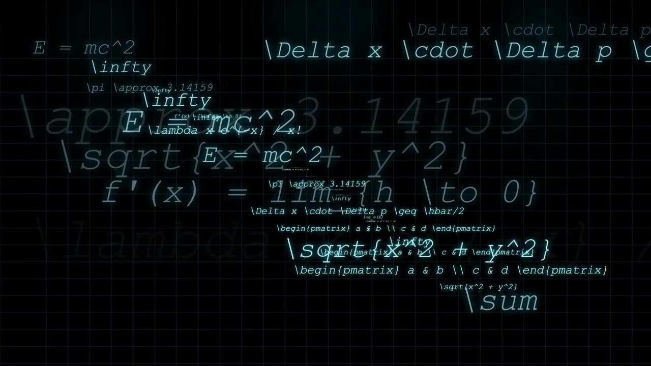 Mathematical Formulas and Scientific Equations Floating on Dark Grid Background
