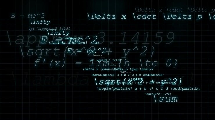 Mathematical Formulas and Scientific Equations Floating on Dark Grid Background