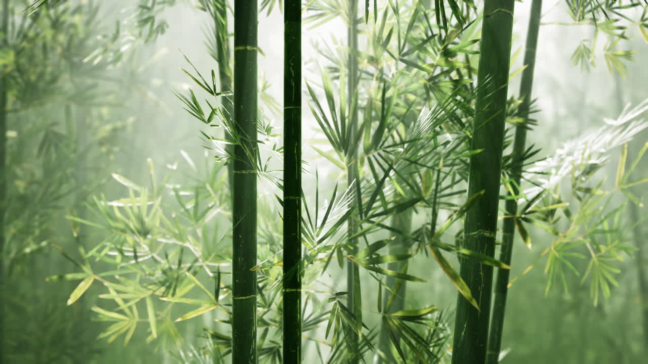 정원에 심은 자연스러운 아침  ⁇ 빛이 있는 대나무 숲