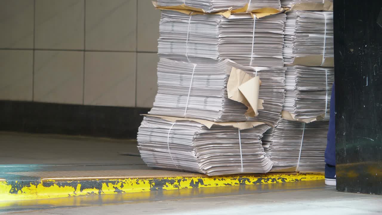 Newspaper sales on the street in 4K slow motion 60fps