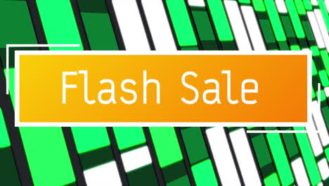 animación digital de un banner de texto de venta instantánea contra formas abstractas verdes sobre fondo negro