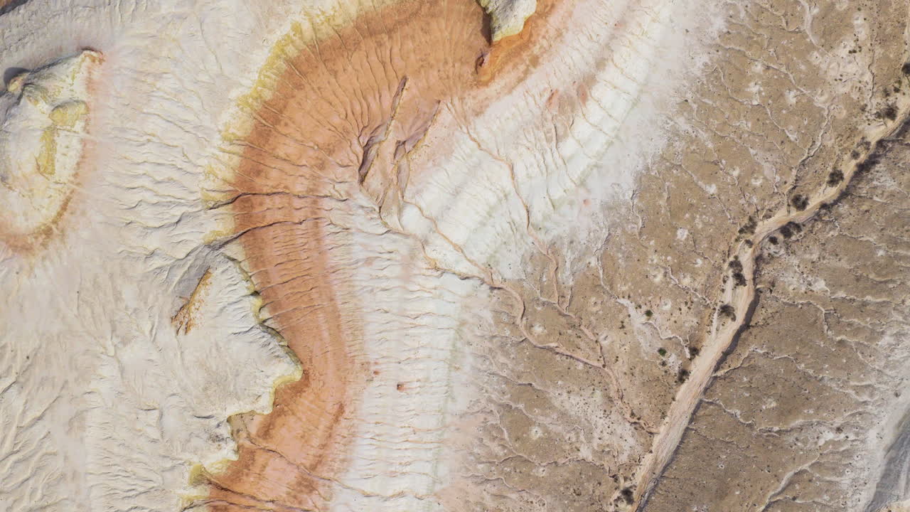 Above View Of Dramatic Ground Collapse With Broken Cliffs At Mangystau Region In Kazakhstan. Aerial Shot