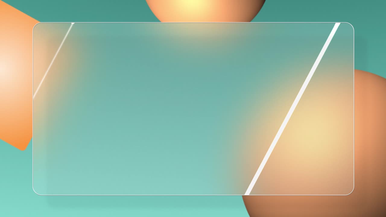 A seamless loop of colorful 3D spheres moving behind frosted glass wavy surfaces. Modern abstract background with vibrant blue, purple, and orange colors for tech and creative projects