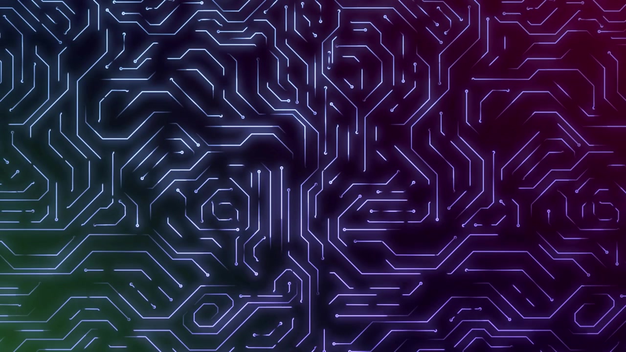 Animated Digital Circuit Board with Glowing Lines and Gradient Colors