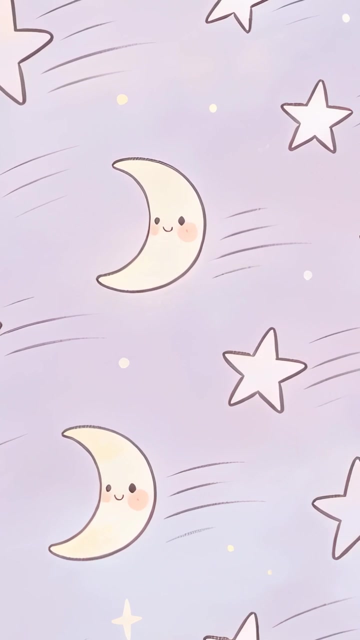 Vertical video: Frame shifting moons and stars drifting diagonally on phone wallpaper for decor
