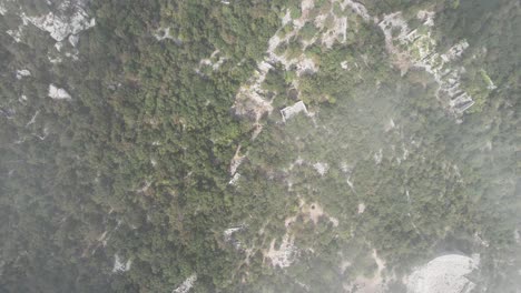 Cloudy-mountains-aerial-drone-shot-Thermessos,-Antalya,-Turkey