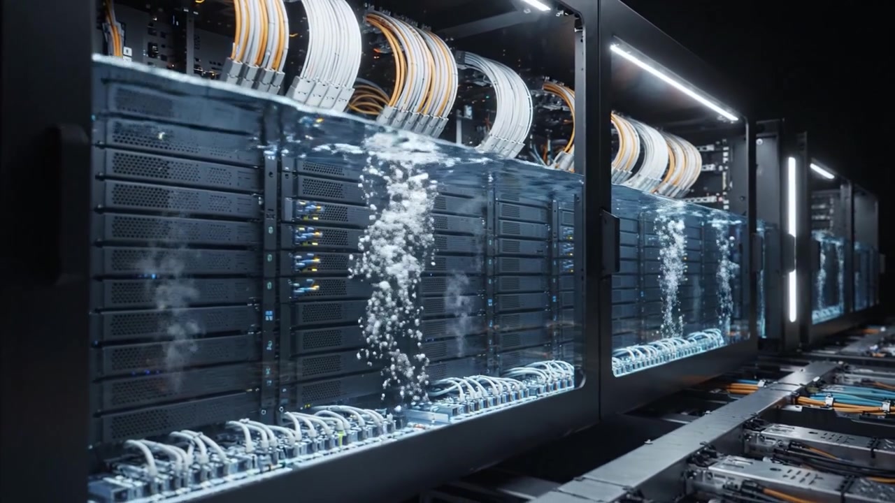 Advanced Data Center Technology: A Glimpse into High-Performance Data Storage Systems with Innovative Cooling Solutions Beneath Complex Cabling Networks