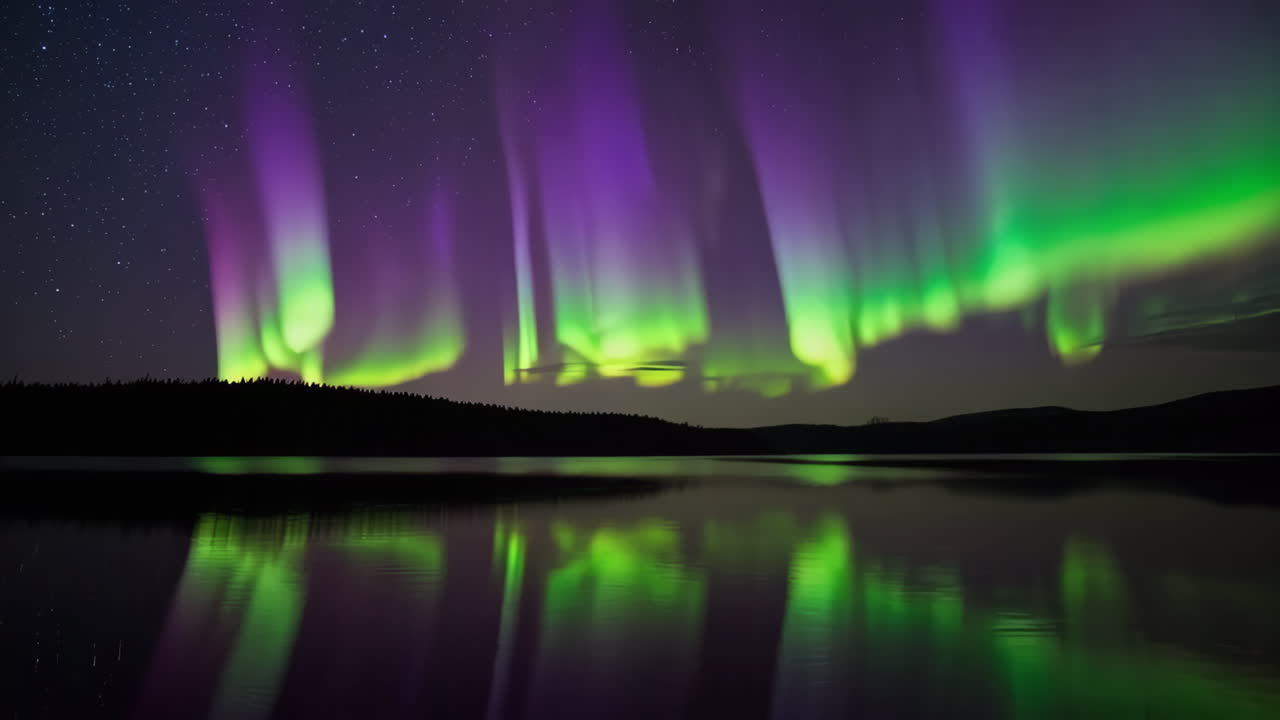 Spectacular Aurora Borealis Reflecting Over a Calm Lake at Night