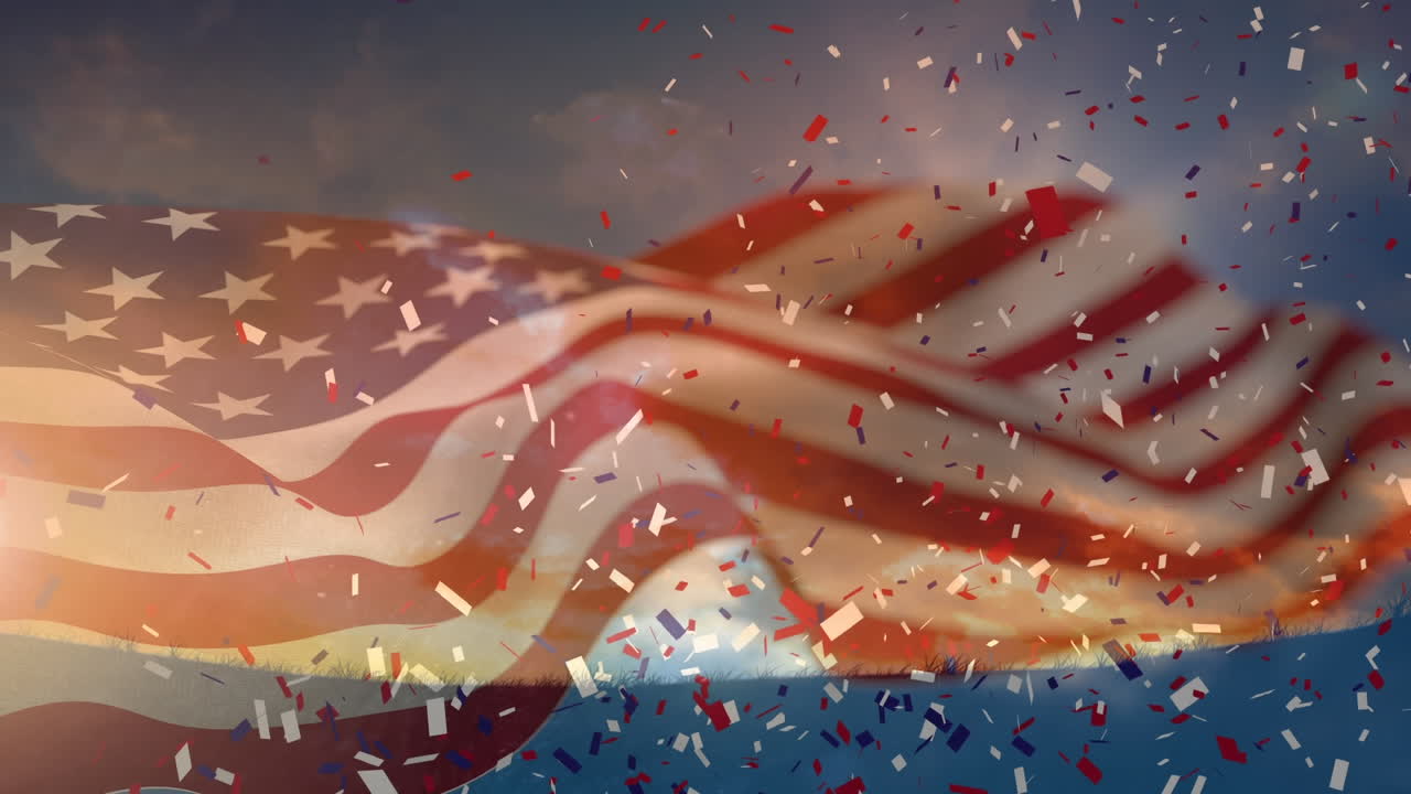 American flag and confetti