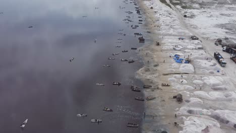 Aerial shot of the salt extraction industry in the Dakar lake, Senegal