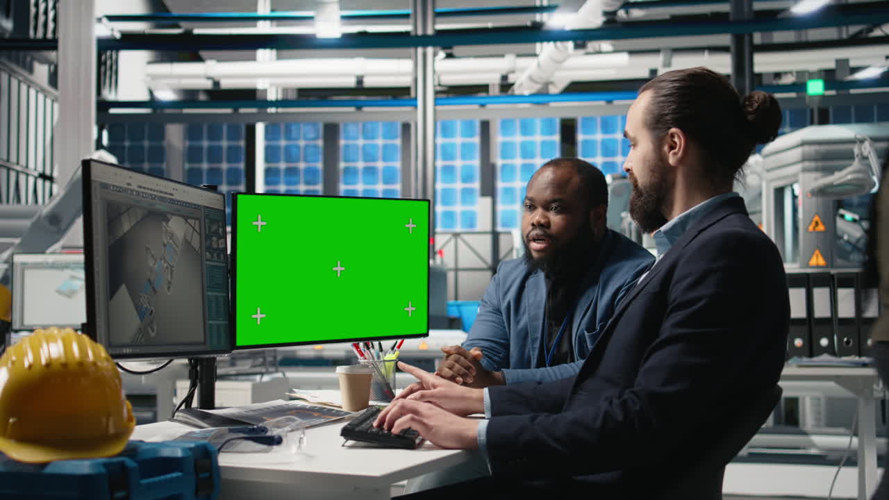 Engineers working together in a factory office