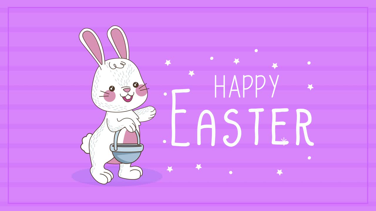 happy easter lettering with rabbit and basket