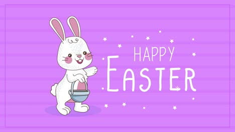 feliz letra de pascua con conejo y canasta