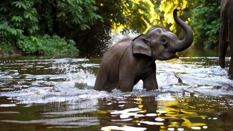 baby elephant playing in a river