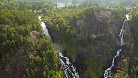 latefossen is one of the most visited waterfalls in norway and is located near skare and odda in the region hordaland, norway. consists of two separate streams flowing down from the lake lotevatnet.